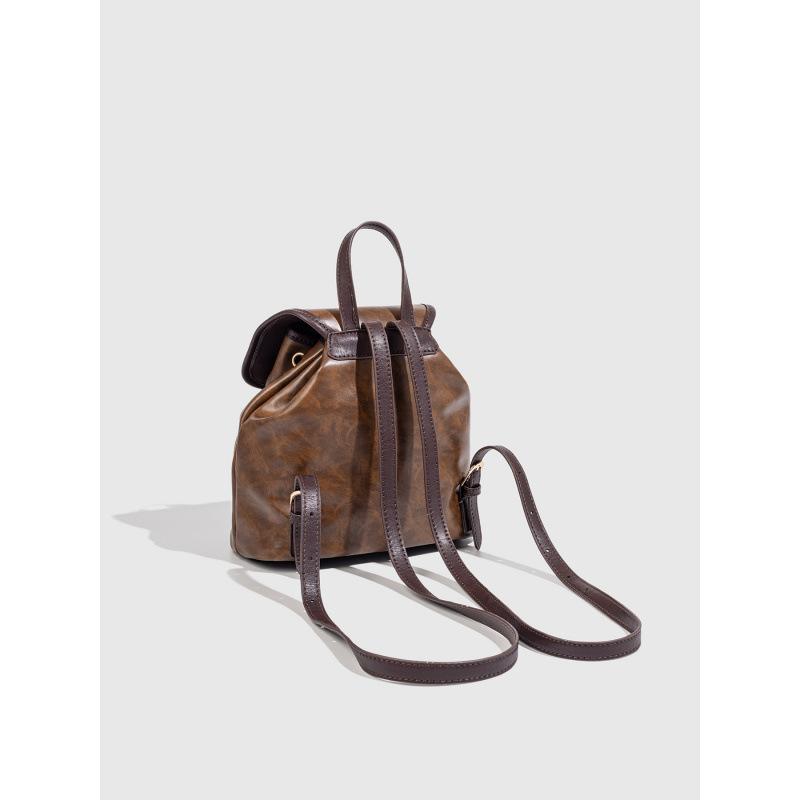 2025 Niche Design Retro Bundle Strap Backpack Women's Maillard Leisure Travel Commuter Backpack