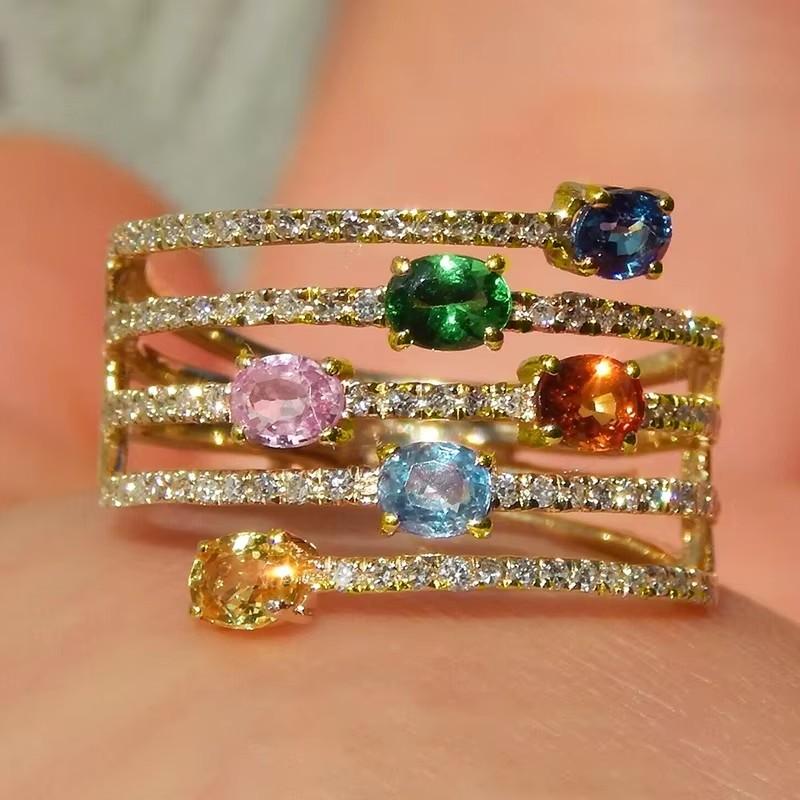 

Huitan Trendy Multi-Layers Colorful CZ Rings for Women Luxury Wedding Band Accessories Cocktail Party Statement Jewelry 5