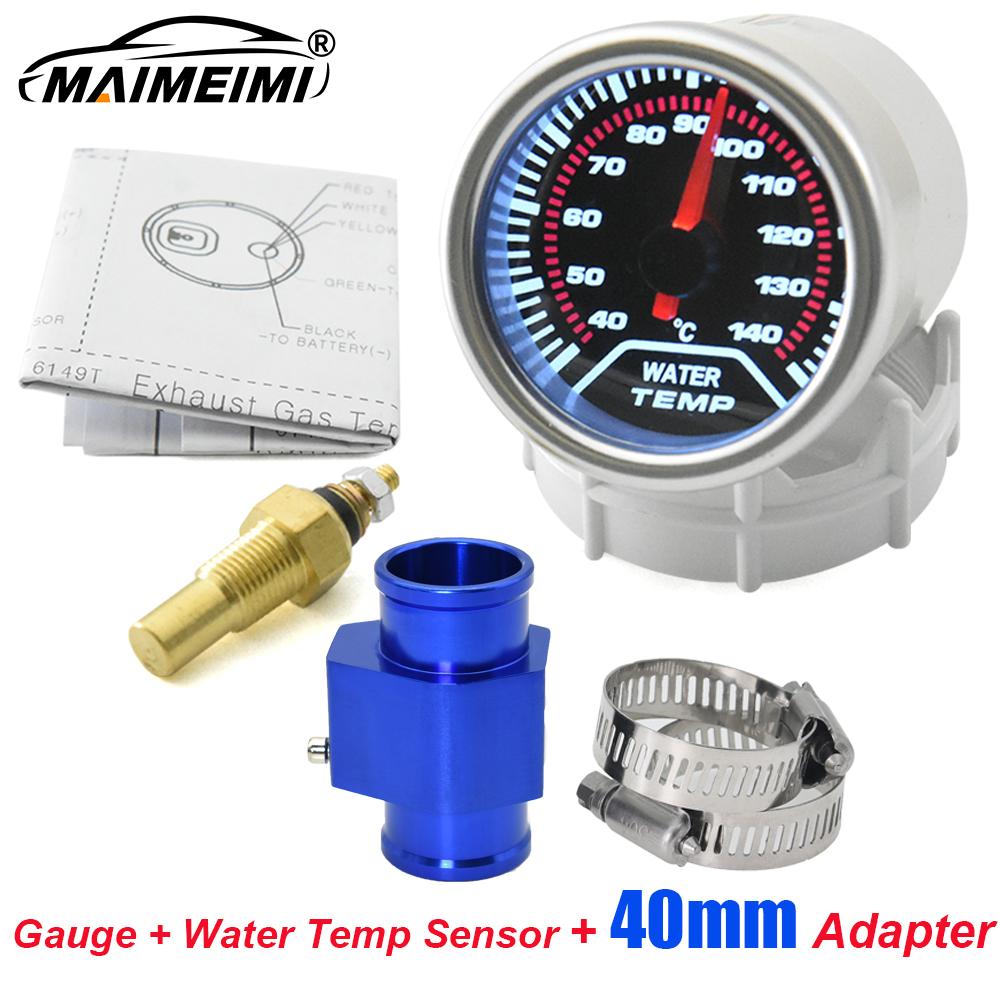 2'' 52mm Car Water Temperature Gauge 40-140 ℃ with Temp Sensor Water Temp Joint Pipe 1/8NPT Sensor Adapter Analog White Led Cas