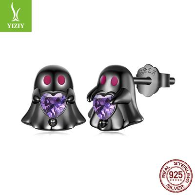 Halloween Love Ghost Stud Earrings Personalized Dark Wind S925 Sterling Silver Plated Black Gold Stud Earrings