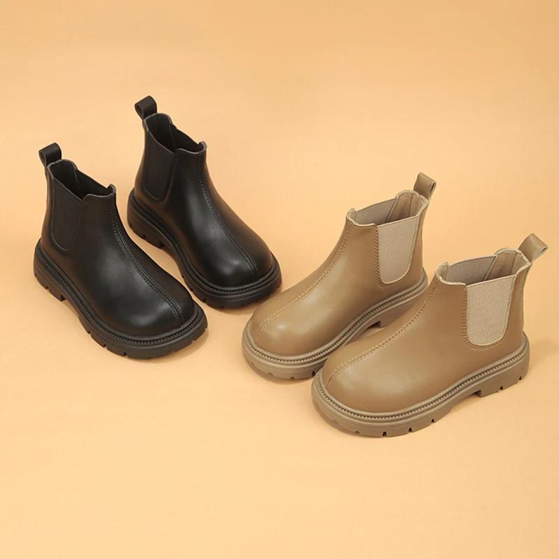 2024 Children Leather Short Boots for Girls Autumn Winter New Fashion Korean Style Anti-slippery Soft Bottom Versatile Chic Shoe