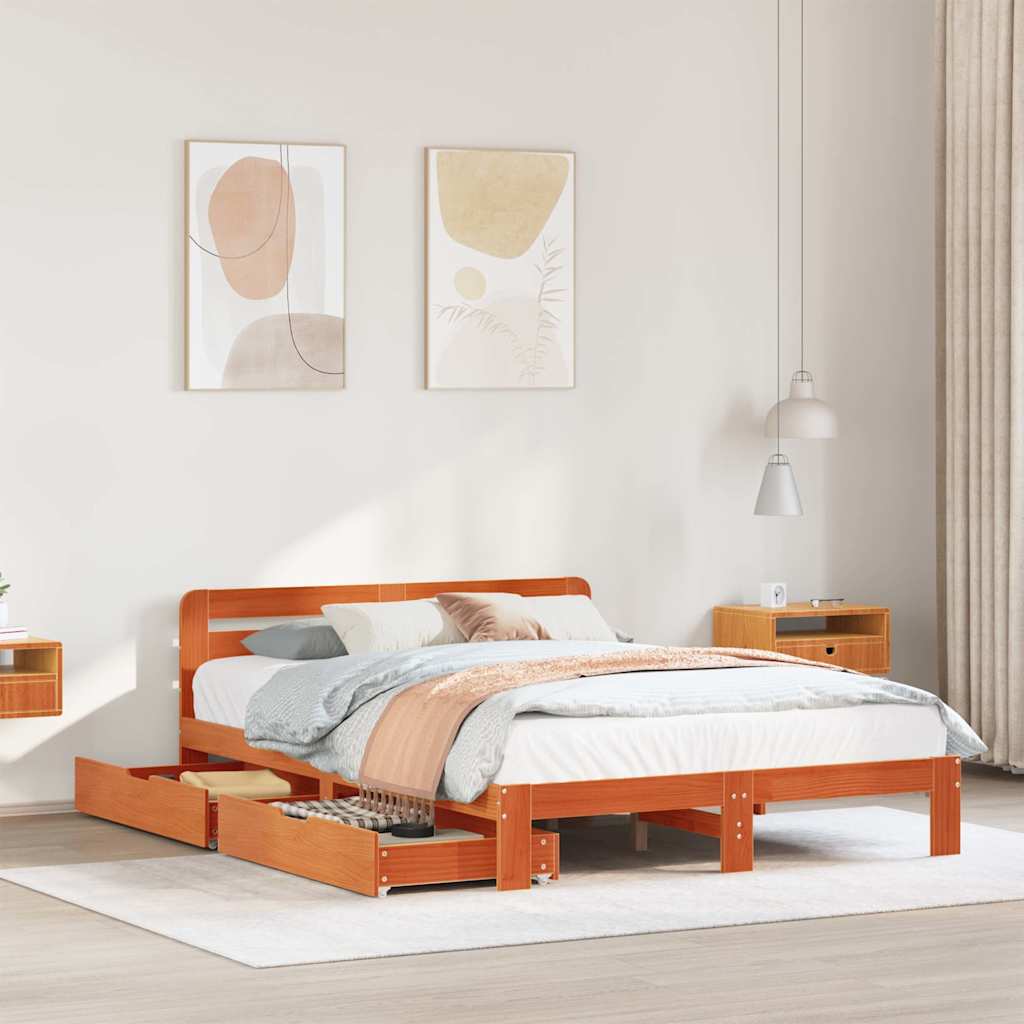 Solid Wood Bed Without Mattress Wax Brown 150x200 Cm Pine Wood
