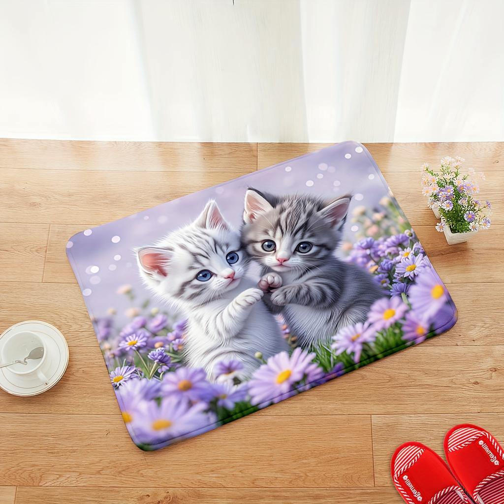 1Pcs Anti Fatigue Kitchen Rugs,  Purple Flower Print Waterproof Non-Slip Thick Cushioned Kitchen Mat Heavy Duty Comfort Standing Mat for Kitchen