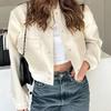 Women's Cropped Jackets Stand Collar Varsity Shacket Coat Casual Button Down Long Sleeve Spring Autumn Outerwear