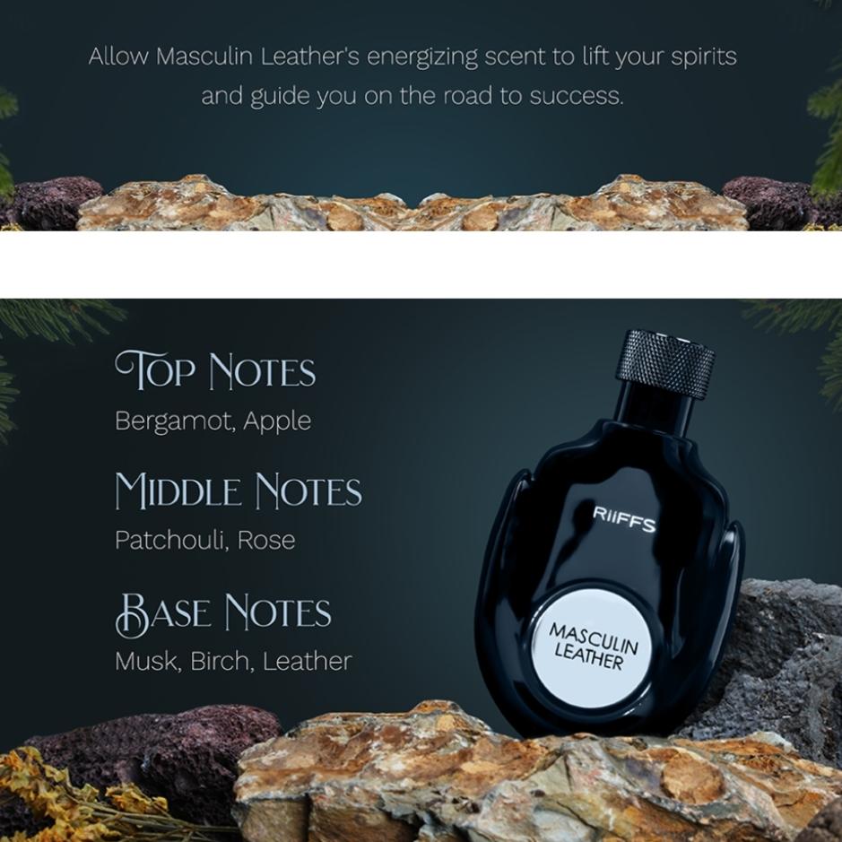 Masculin Leather Imported Long Lasting 100ml Men Perfume, Citrusy, Smoky & Leather, Soothing Fragrance