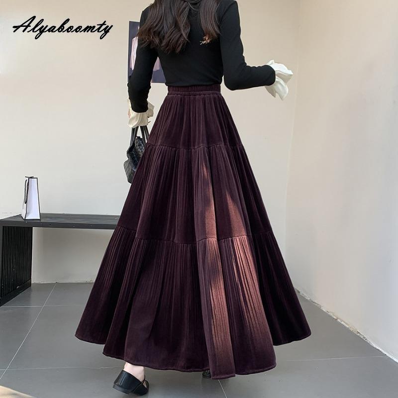 

Корейская Мода Осень Зима Женская Бархатная Юбка Эластичная Талия Черный Бежевый Коричневый Фиолетовый Юбка Миди Элегантная Плиссированная Женская Юбка Женская One Size фиолетовый