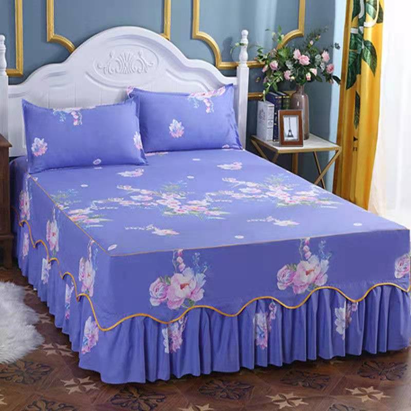Fashion Soft Sanding Bedspread Anti-skip Wedding Bed skirt Queen King Size No Pilling Fitted Sheet Cover Double Layer Bed Cover