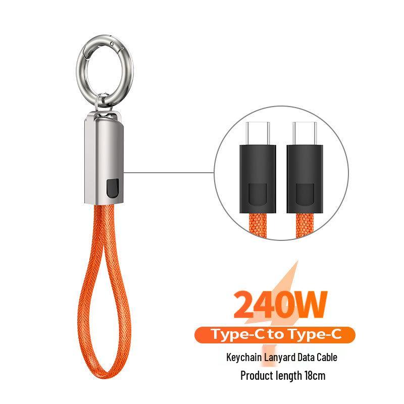 PD240W Keychain Braided Data Cable - 48V 5A Super Fast Charging for Apple & Huawei Devices.