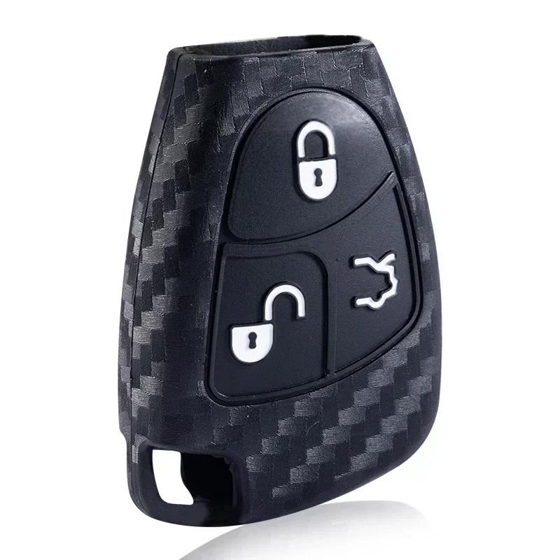 Remote Carbon Fiber Style Car Key Fob Silicone Case Cover Protector For Mercedes-Benz B C E ML S CLK CL 3 Buttons Keyless Entry