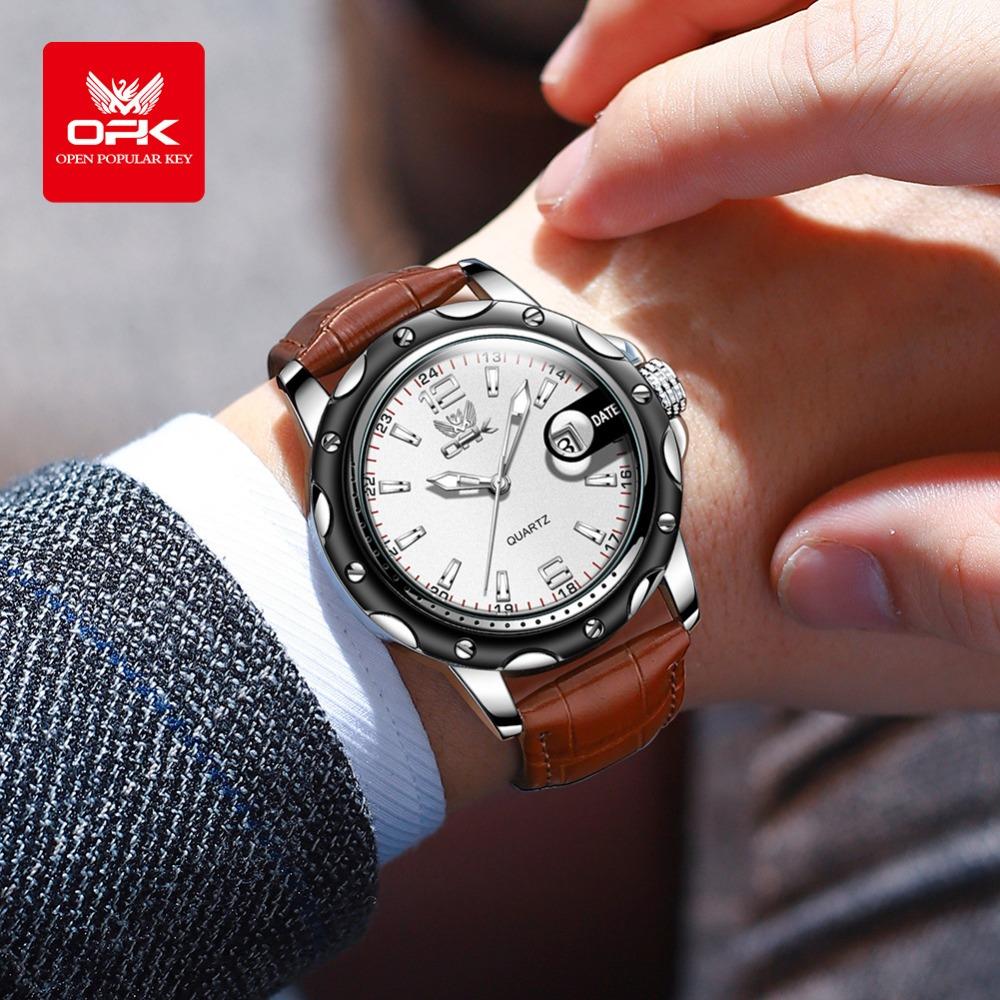OPK Watch Magnifying Glass Calendar Luminous Men's Belt Sports Watch