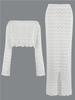 Sexy Knit One-neck Long Sleeve Short Top Drawstring Half Skirt Beach Two-piece 2025 Women Summer Swimsuit Cover Up Chic Set K172