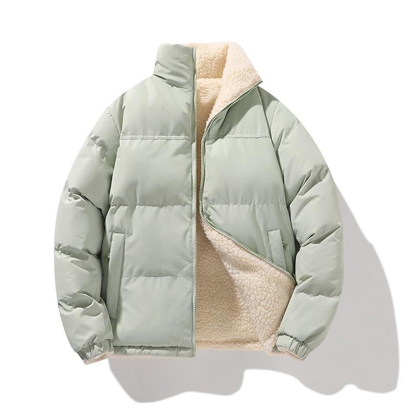 Mens Stand Collar Cotton Puffer Jacket Winter Warm Thick Casual Coat Non-Hooded Loose Fit