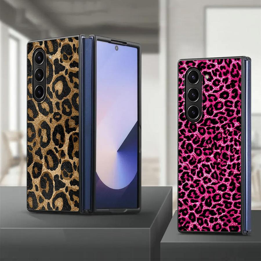 Case for Samsung Galaxy ZFold6 Z Fold 7 6 5 4 3 ZFold3 ZFold7 ZFold5 ZFold4 Back Phone Cover Fashion Leopard Pattern