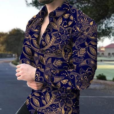 Männer Hemd Drehen-unten Kragen Einreihig Slim Fit Langarm Knöpfe Weichen Blumen