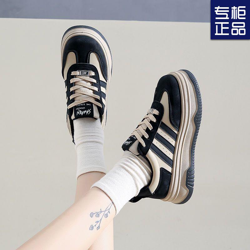 Super fire thick-soled velvet board shoes for women's new winter retro versatile casual three-bar German training shoes for women