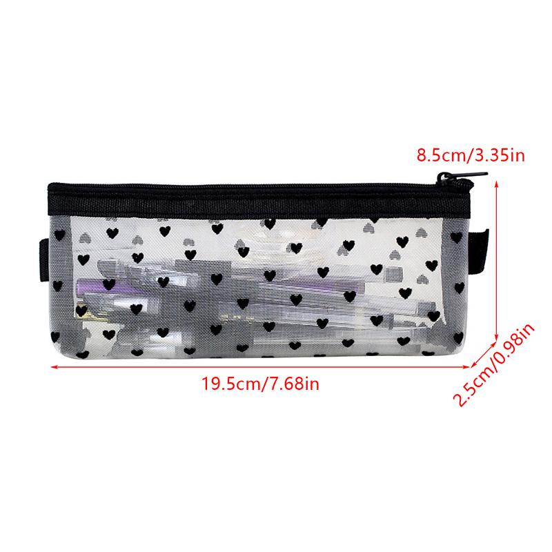 1Pcstravel Love Mesh Cosmetic Bag Zipper Makeup Bag For Women Wash Toiletry Bag Makeup Organizer Portable Storage Pouch