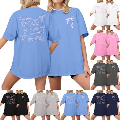 Women's Casual Printed T-Shirt Round Neck Pullover Short Sleeve Top