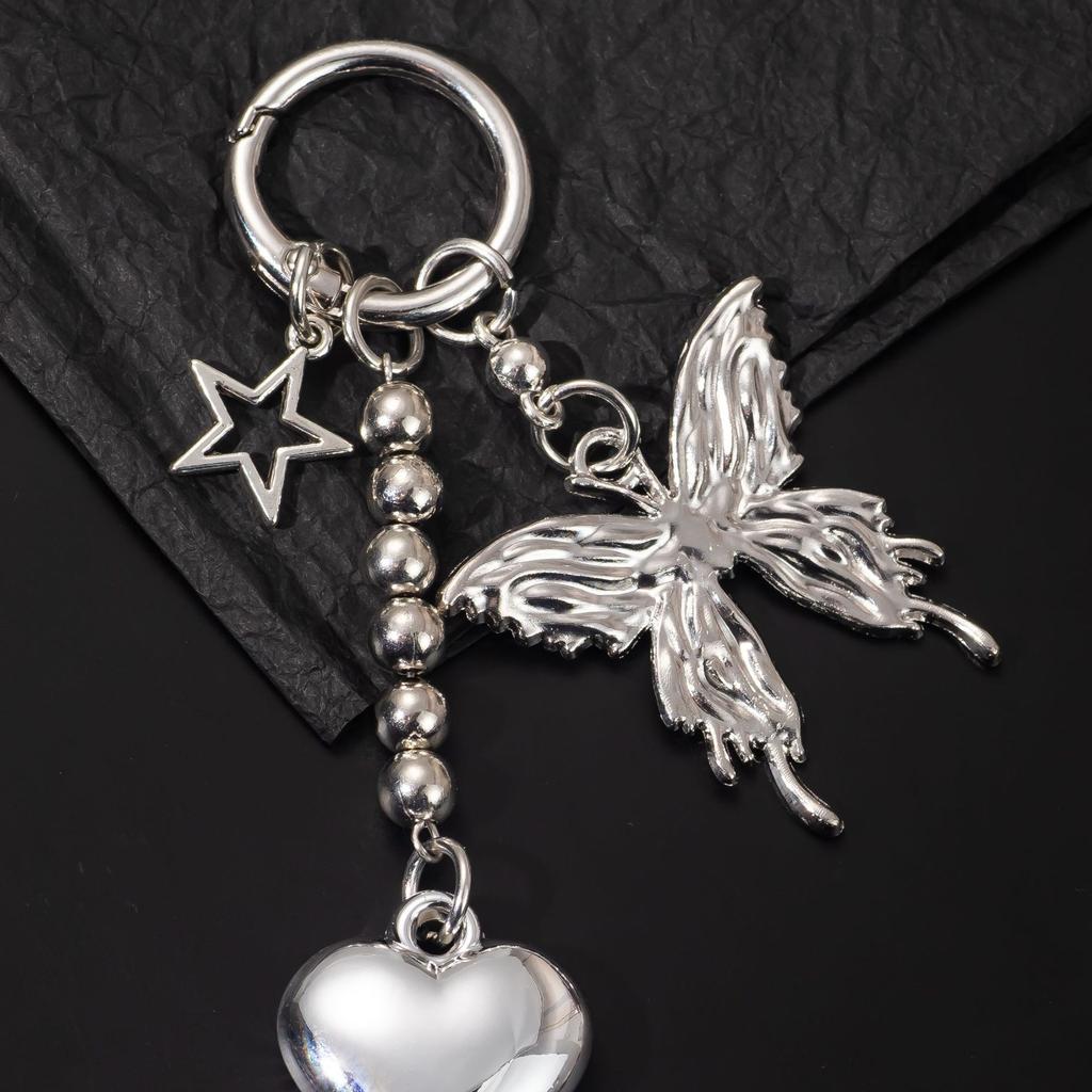 Silver Butterfly Star Women Irregular Liquid Butterfly Charm Bead Chain Ring Bag Pendant Gothic Accessories Bag Charm