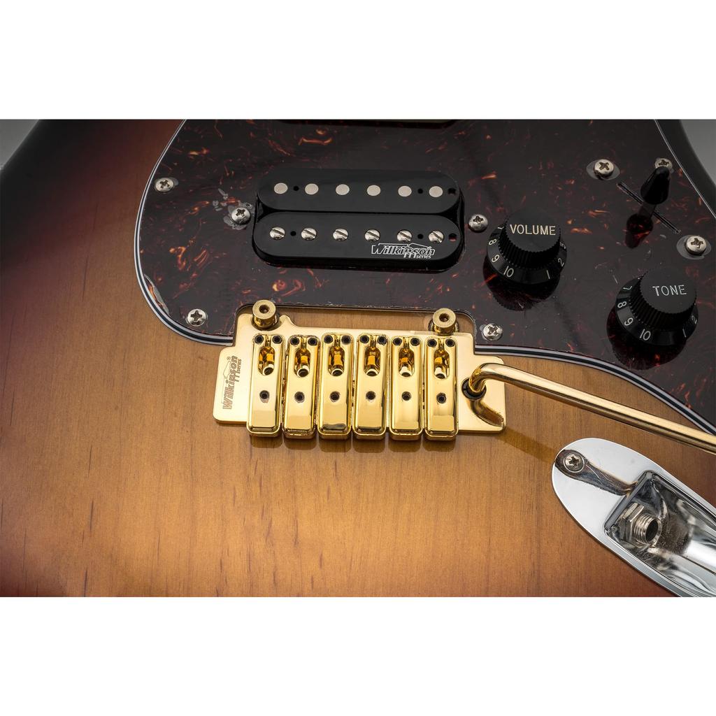 Wilkinson Individual Saddle Full Block ST Guitar Tremolo Unit Bridge for Fender Strat with 2 Gold 10.5mm Squier/Mexican Pop-In Arm, Pieces,