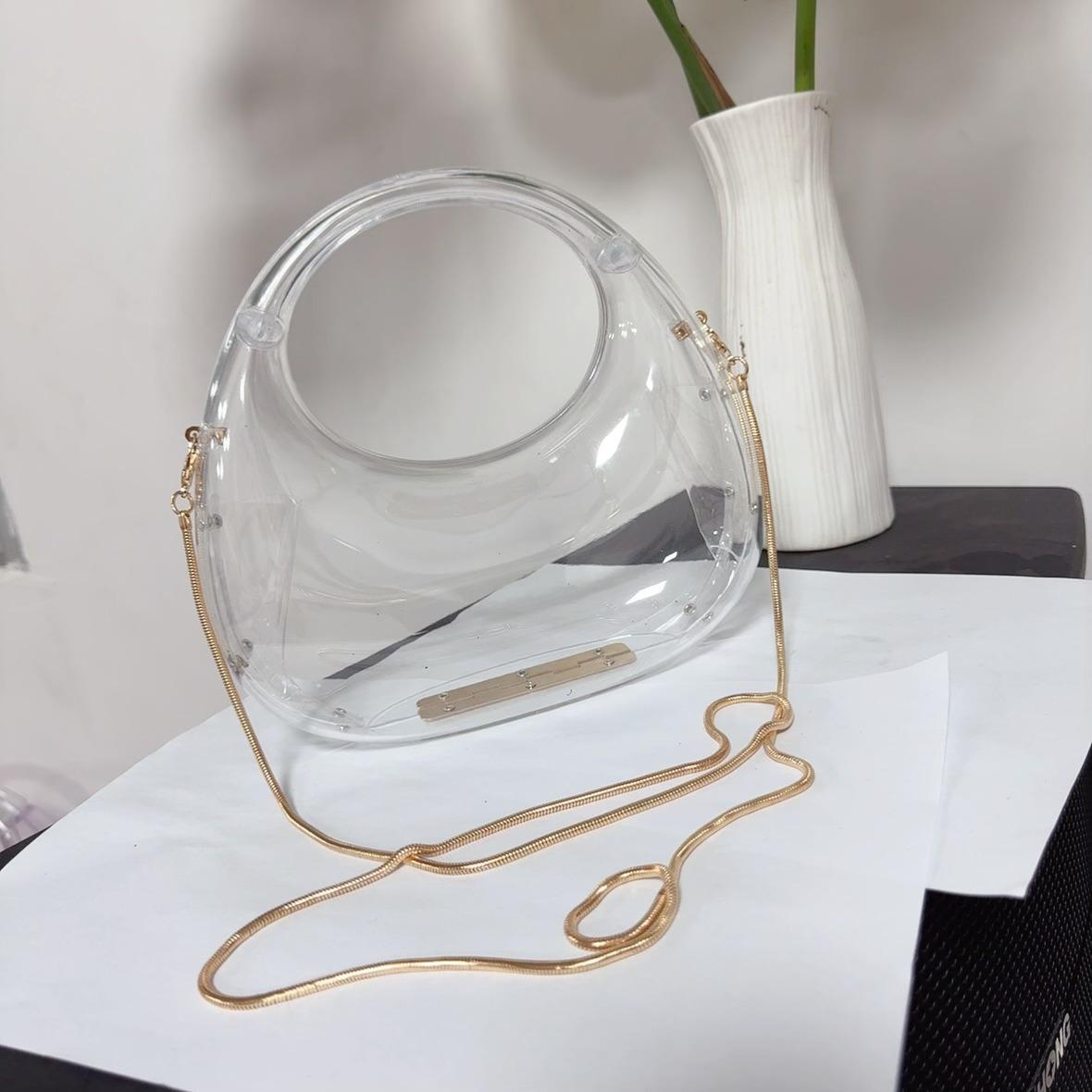 

Luxury Designer Evening Clutch Clear Acrylic Women Handbags Fashion Shoulder Bag Half Moon Wedding Purses Party Tote Ladies (20cm Max Length 30cm)