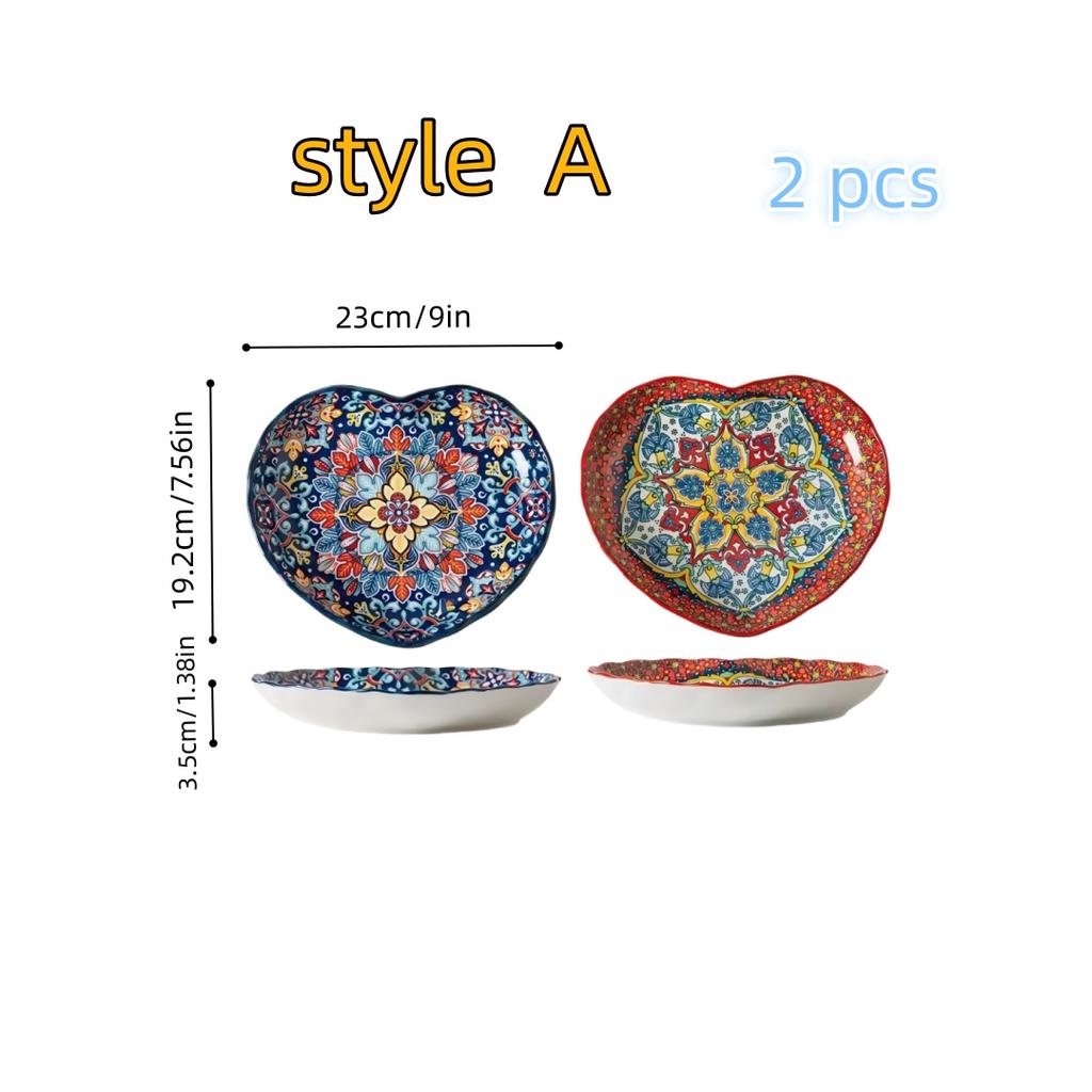 Bohemian Ceramic Love Plate High Value Household Creative Vegetable Plate Fruit Plate Steak Plate All Season Applicable Tablewar