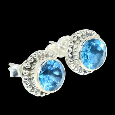 Natürlicher Blautopas Edelstein 925 Massiv Sterlingsilber Schmuck Ohrstecker d0S58
