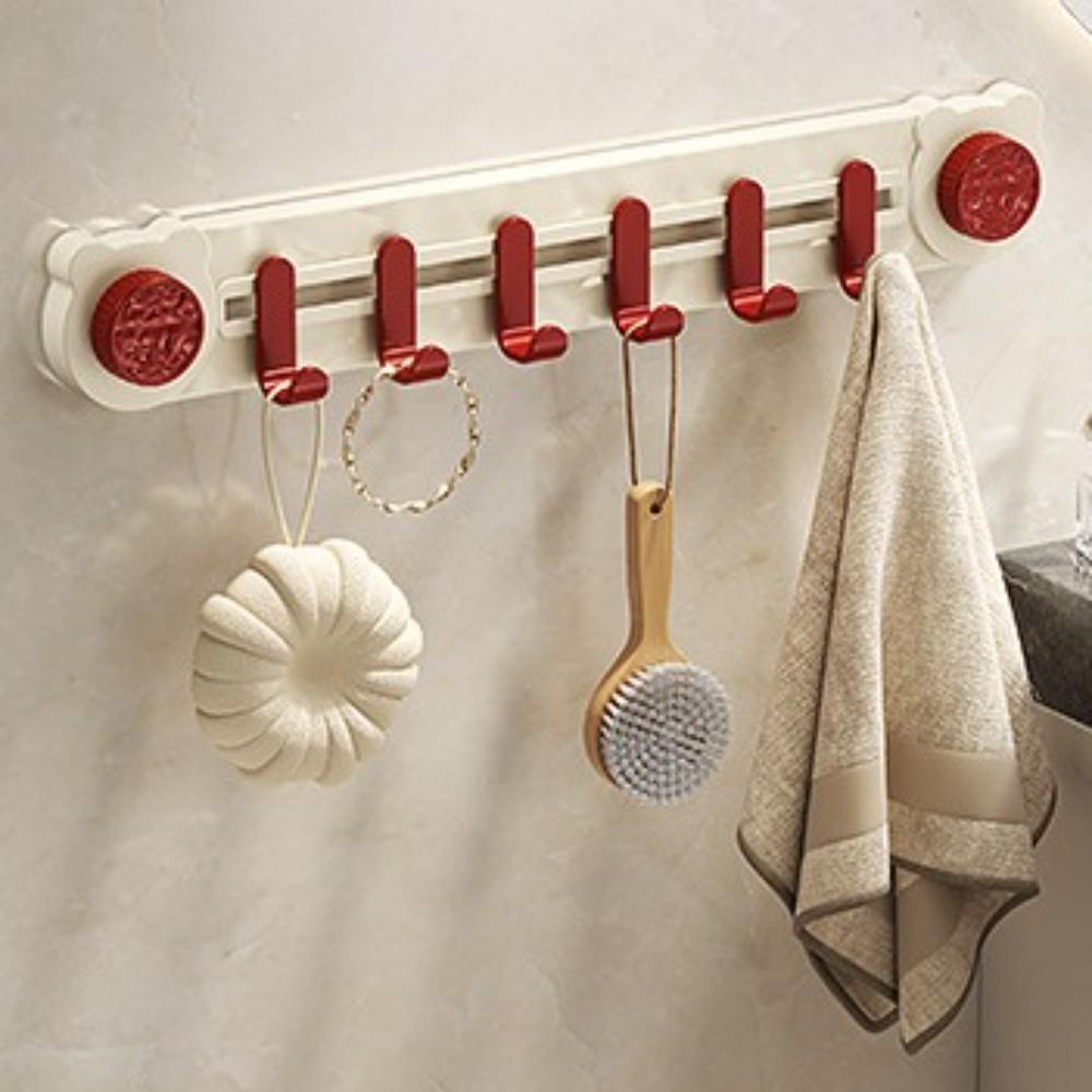 

Wall Mounted Bathroom Towel Rack 6 Hooks Coat Hanger Practical Suction Cup Door Rear Hook for Home красный/бежевый