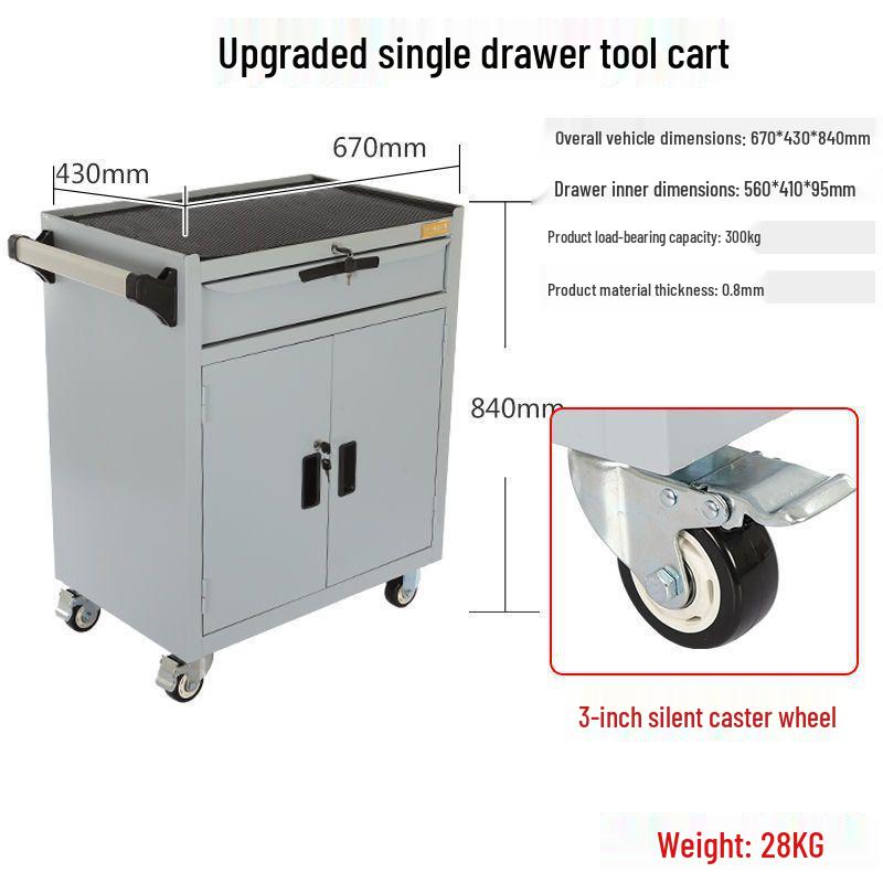 Movable Three-Layer Hand Cart: Multi-functional Auto Repair & Household Tool Box with Cabinet Door