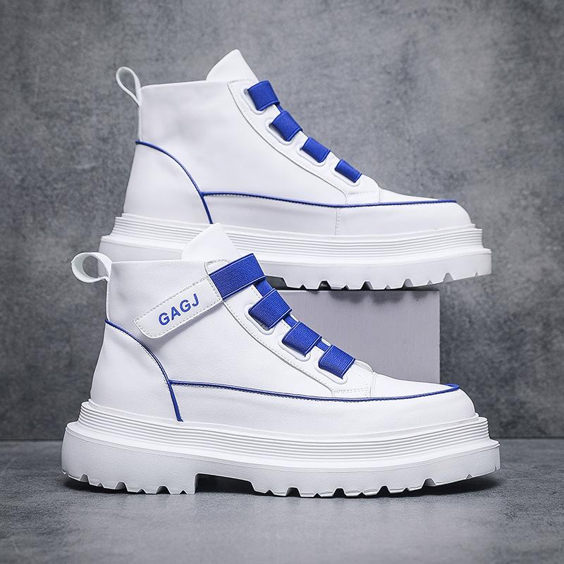 High-top Shoes Men's Little White Shoes Men's Board Shoes Fashion Trend Side Buckle Men's Boots Martin Shoes Platform Spot