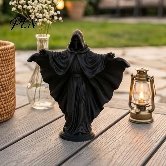 Durable Matte Black Decor 3D Printed Skeleton Figurine with Cloak, Gothic Statue, Spooky Tabletop Mysterious Character Sculpture Robe, Faceless