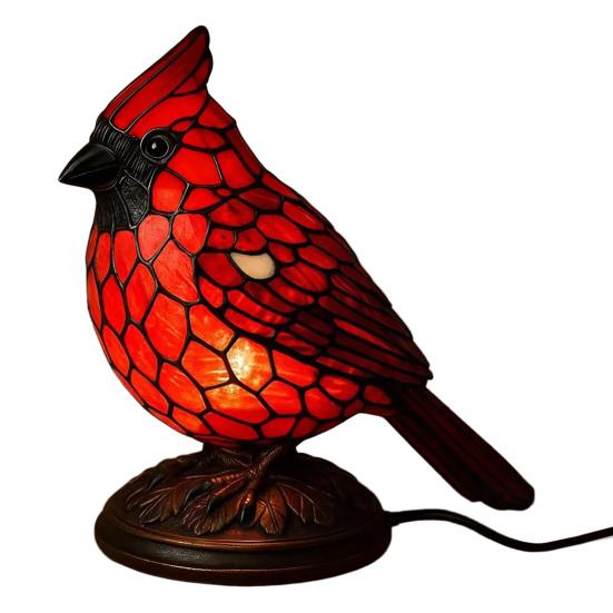 Cardinals Table Lamp Resin Red Bird Night Light for Bedside Living Room Christmas Decor