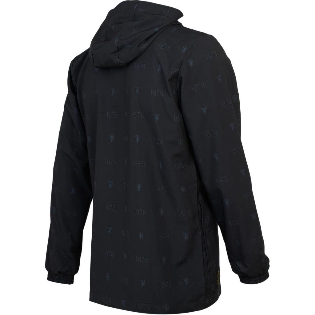 Adidas Manchester United Football Zip Hoodie Jacket with Embroidered Logo Men Tops Black H56689