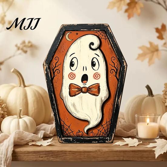 Hanging Decorations for Home Vintage Halloween Wooden Decor, Coffin-Shaped Tabletop Ornaments, Freestanding & Gifts Lovers Ornament Mantel Shelf Porch