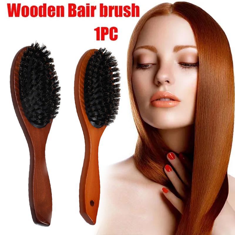 Cepillo para el cabello Mango de madera Cerdas de jabalí Peine para barba Peine para desenredar Alisar Cerdas de jabalí Peine de masaje