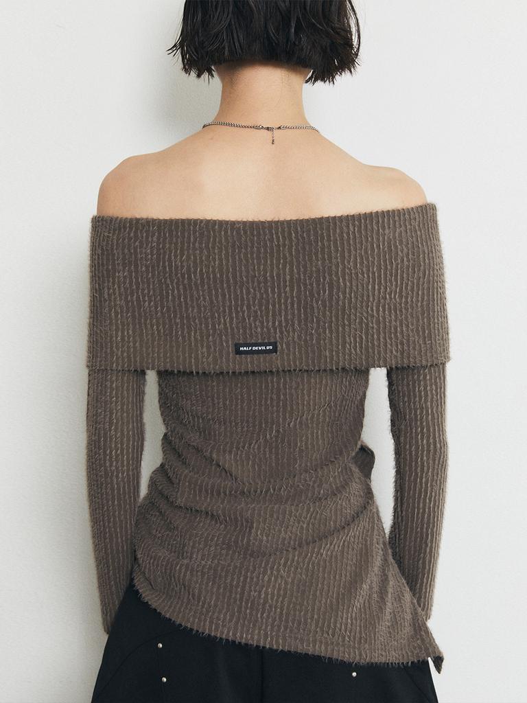 HALF DEVIL US Off-Shoulder Cut-Out T-Shirt_Mocha