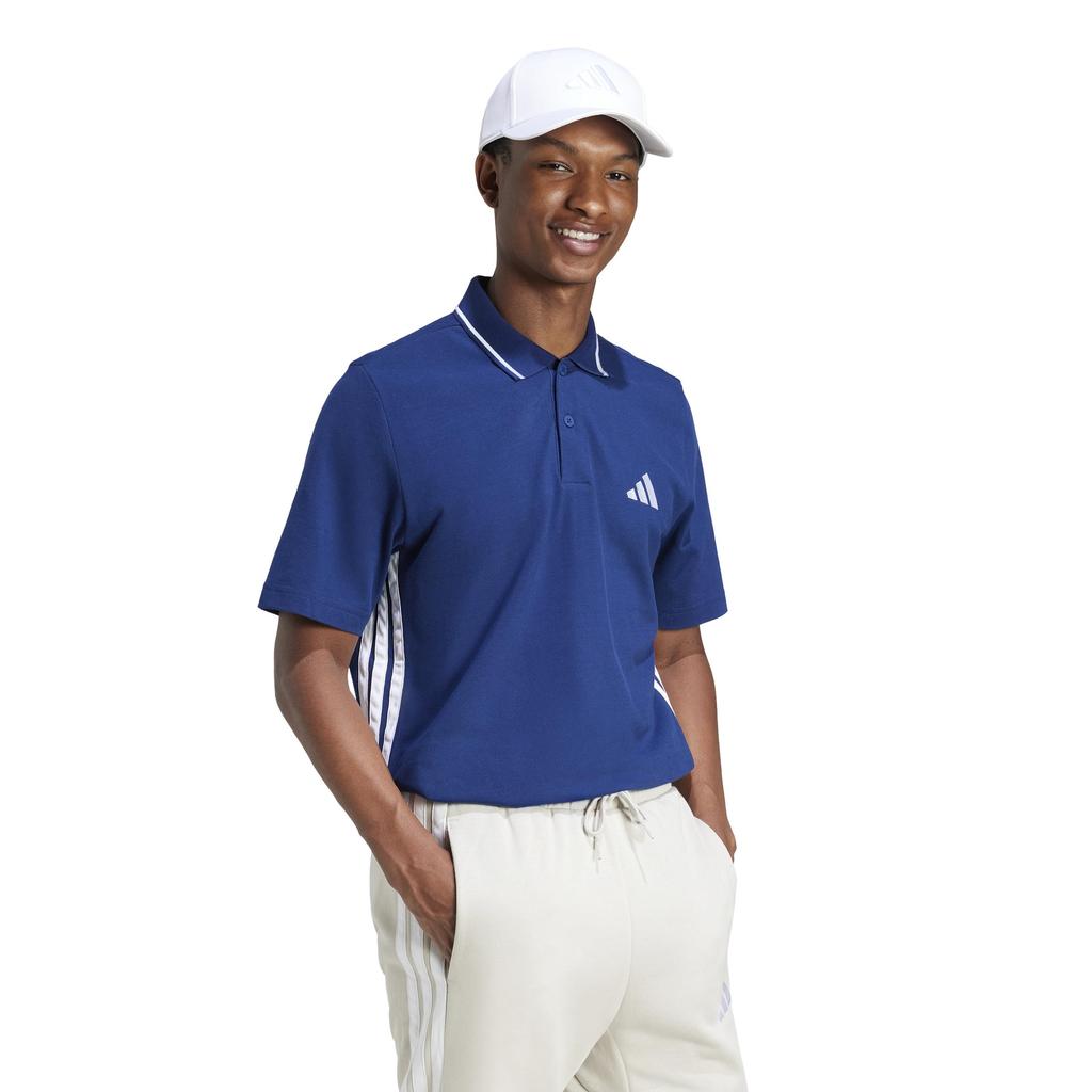 Adidas Essentials Polo Pique with Small Embroidered Logo and Three Dark Size Shirt, Stripes, ECR20, Men's, Blue/White (JE6382), J/M