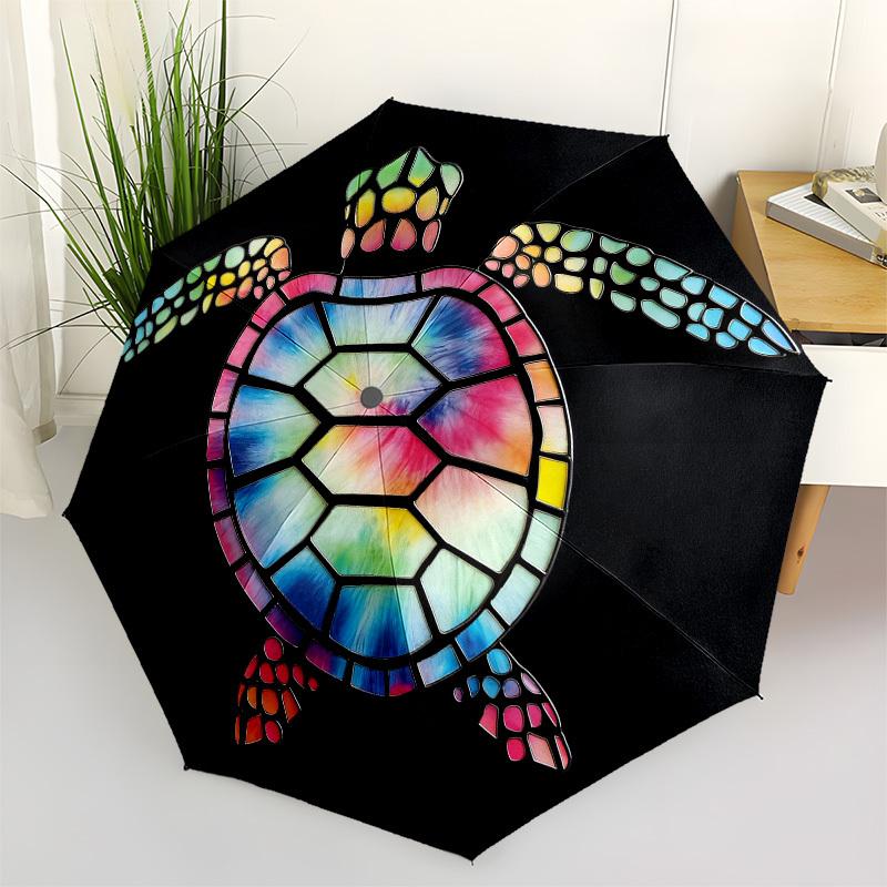 1pc Sea turtle Stained glass Automatic Folding Umbrella, Heavy Duty 8 Rib Iron Frame,  Suitable for Travel, Daily Use, Birthday, Decor Gift  70