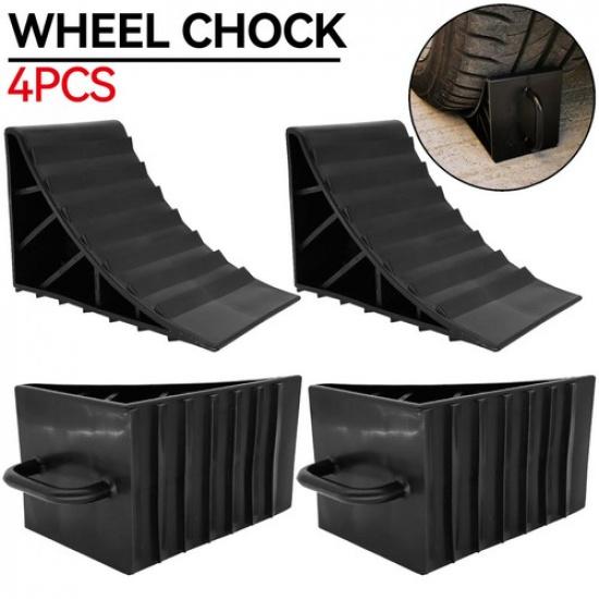 4pcs Heavy Duty Solid Rubber Wheel Chocks Truck Rv Camper Trailer Tire Stopper