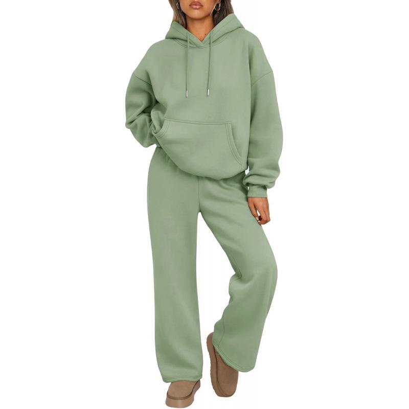 Women's Two-Piece Autumn Set: Velvet Hoodie & Wide-Leg Sweatpants