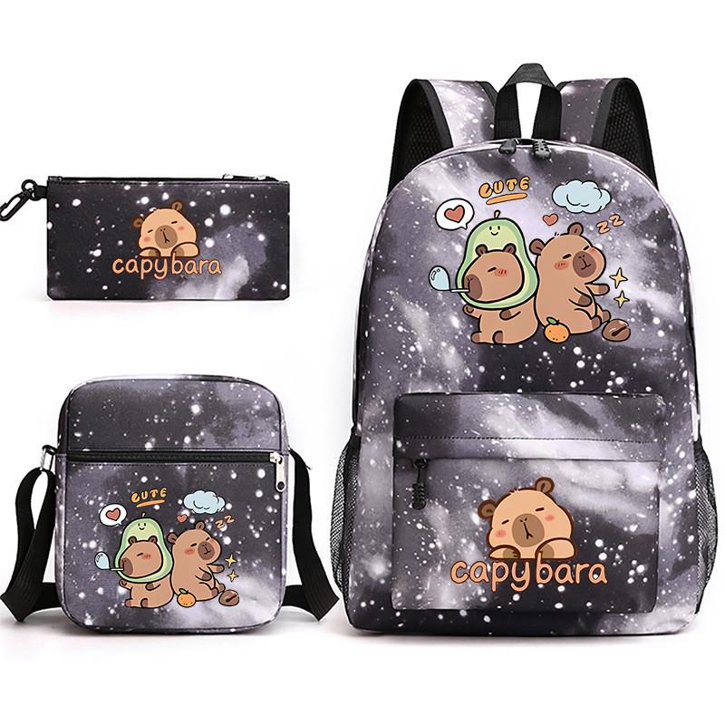 Capybara Animal Print Backpack Set With Oxford Fabric Durable Shockproof For Middle School Students