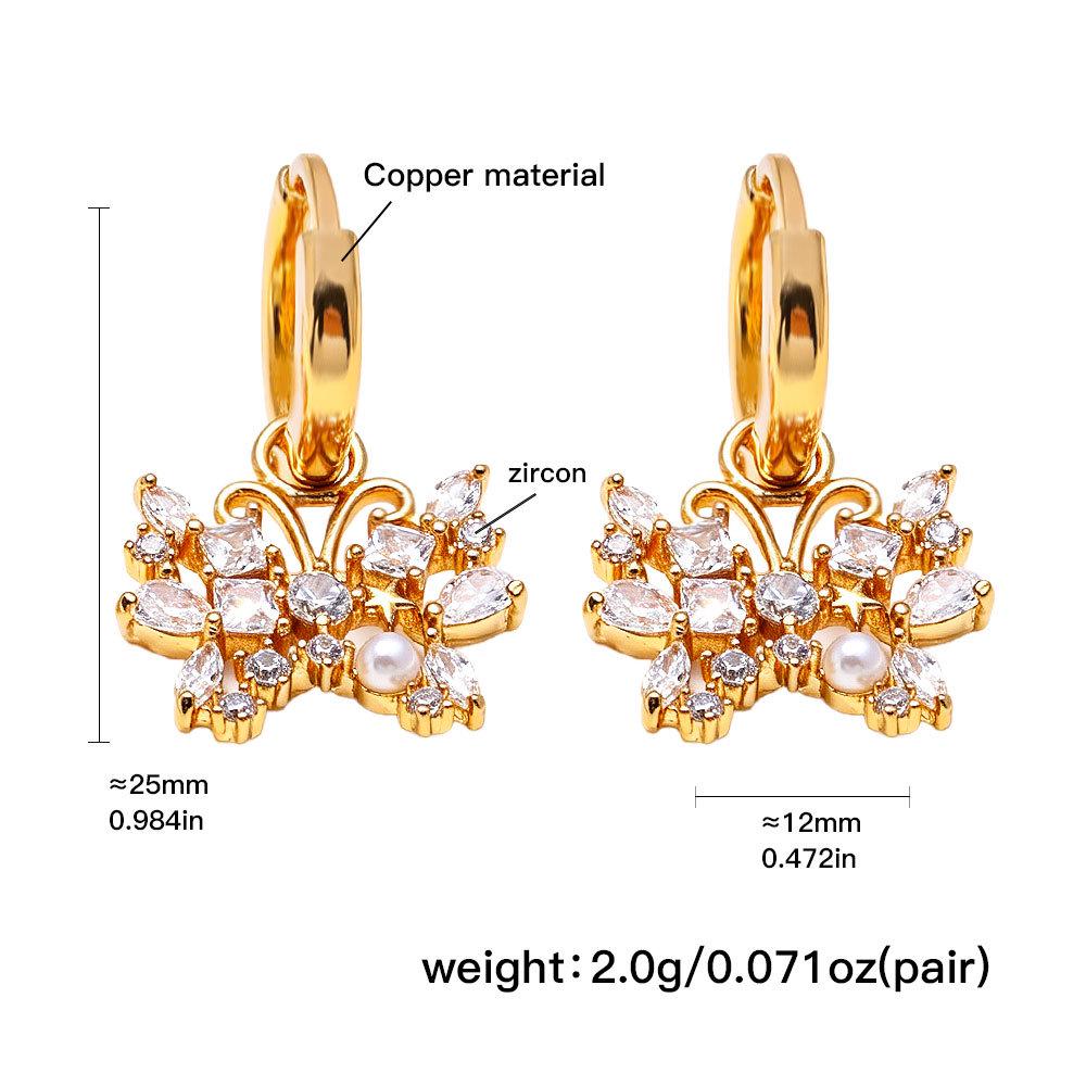 Elegant Butterfly Pendant Earrings with Copper Inlaid Zirconia