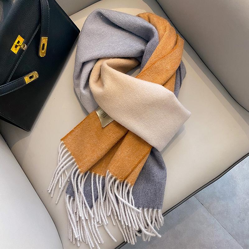 Gradual Change Color Matching Pure Wool Scarf Women's High-end Gift Gift Winter New Warm Cashmere Scarf