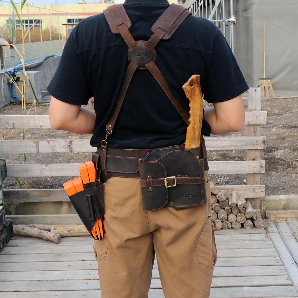 TOURBON Leather Padded Tool Work Support Tool Belt for and Construction Workers Belt, Belt, Carpenters, Electricians,