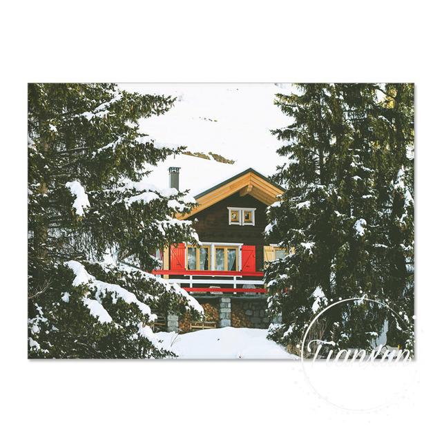 Pădure de iarnă Casă de zăpadă Cerb Sanie Artă de perete Pictură pe pânză Postere și imprimeuri nordice Poze de perete pentru decor camera de zi fără cadru