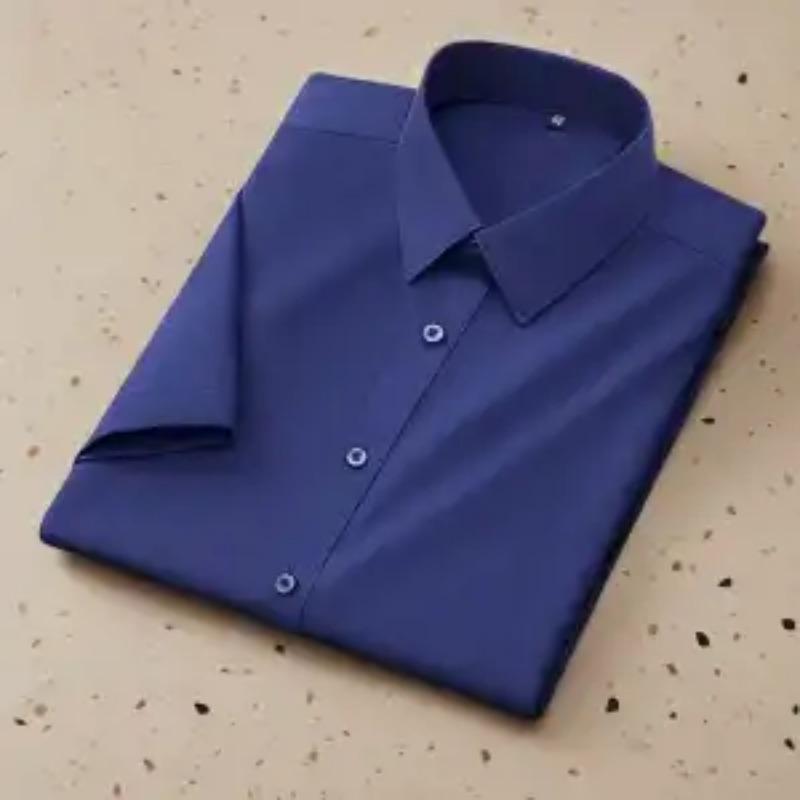 Letní pánská košile s krátkým rukávem Business Pracovní oděv Formální Elastická Nežehlivá Mačkavá Černá Bílá Košile