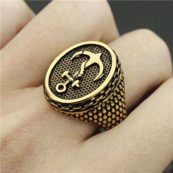 Drop Ship Size 7-14 Cool Iron Chains Anchor Ring 316L Stainless Steel Man Fashion Golden Anchor Ring