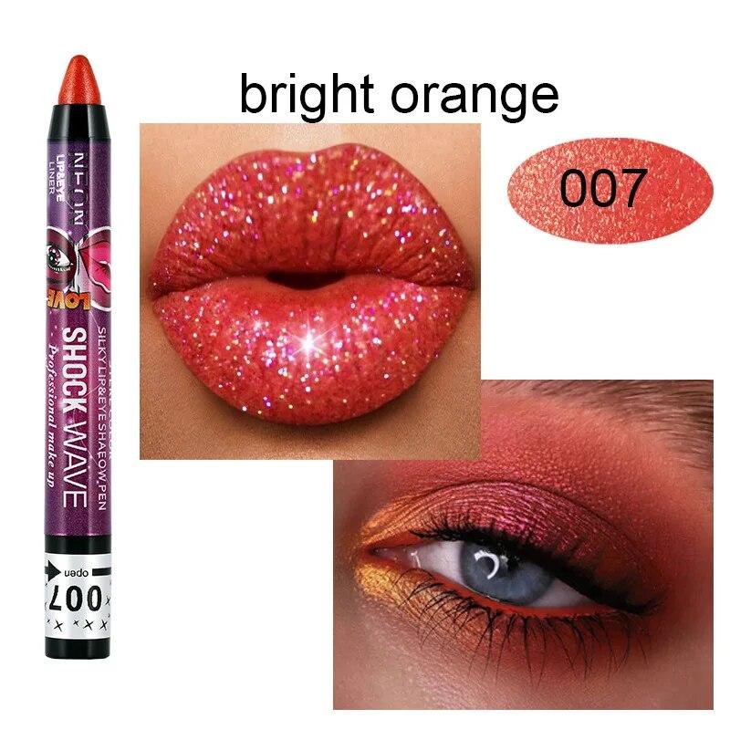 2 în 1 fard de pleoape Ruj Pen Impermeabil Nu se murdărește Fard de ochi Stick Machiaj pentru buze Pen Glitter Shimmer Pen pentru fard de ochi de lungă durată