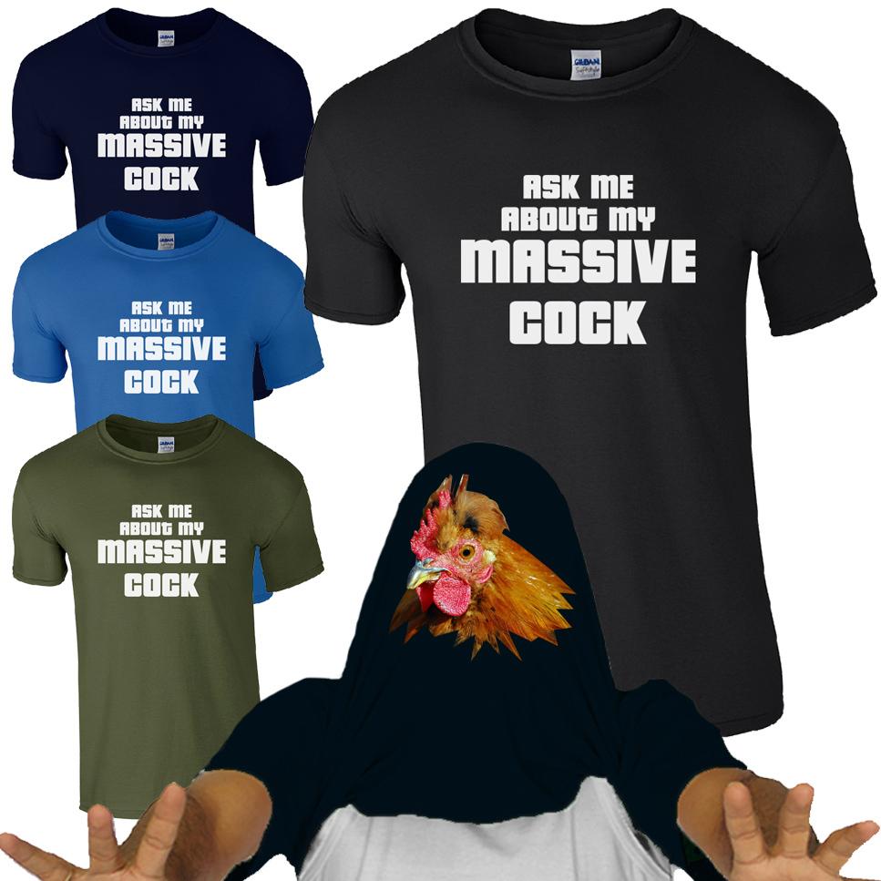 Ask Me About My Massive Cock T-Shirt Rooster Mens Rude Joke Flip Top XXXL