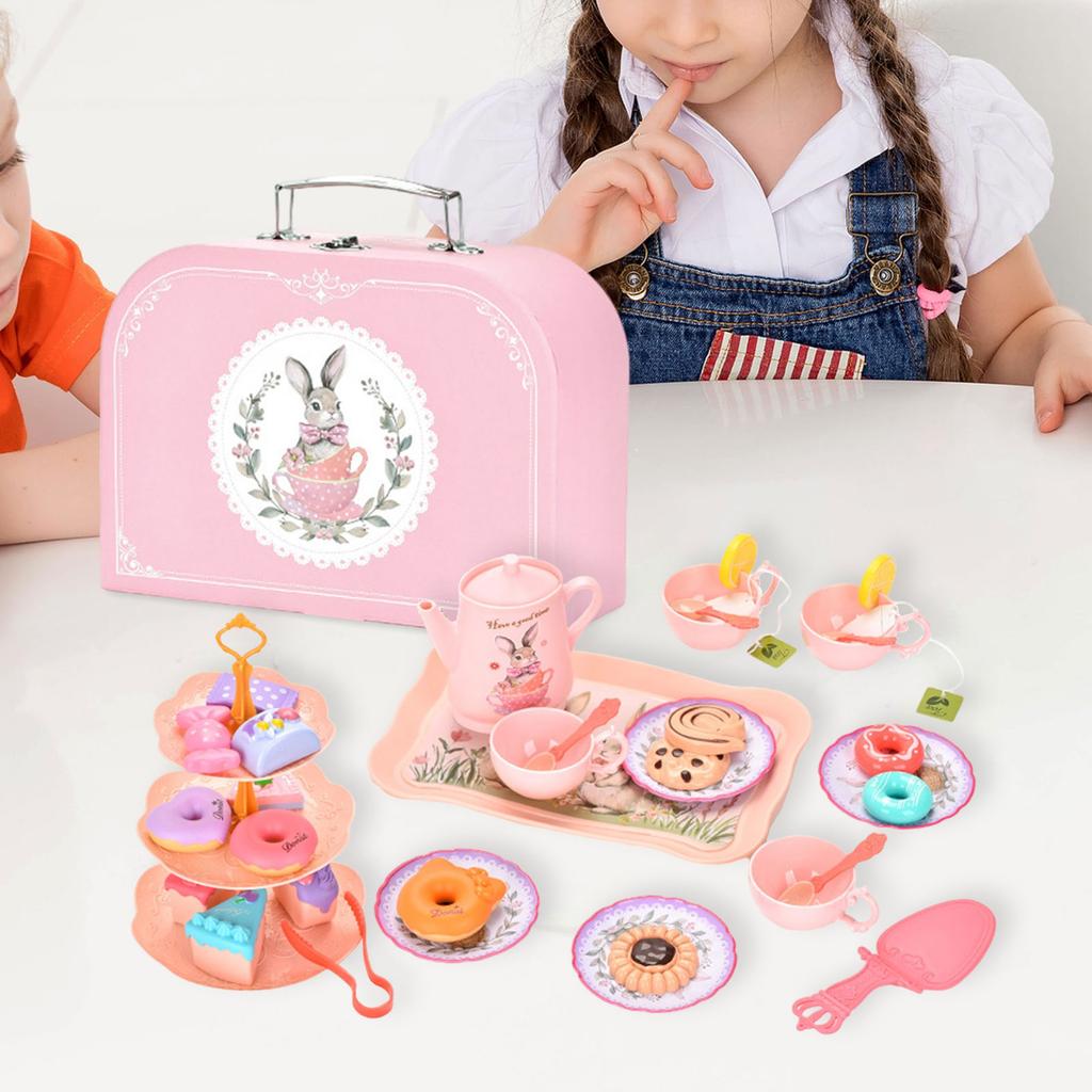 43Pcs Girl's Home Afternoon Tea Set Simulation Dessert Coffee Break Handheld Gift Box Set B101 Cup Rabbit Afternoon Tea Toy