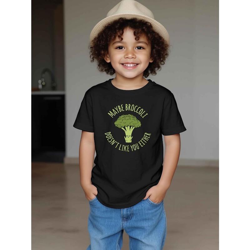 

European sizes Maybe Broccoli Doesnt Like You Either Boys and Girls Casual Short-sleeved T-shirt Summer Children s Round Neck Clothing 164cm чорний
